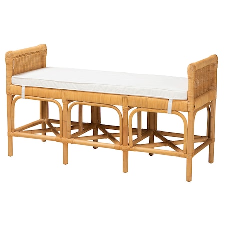 Baxton Studio Nairi Modern Bohemian Natural Brown Rattan Bench 233-13163-ZORO